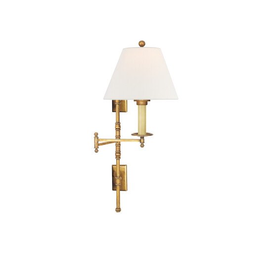 Antique-Burnished Brass/White - Dorchester Double Backplate Swing Arm Antique Nickel/Linen Shade
