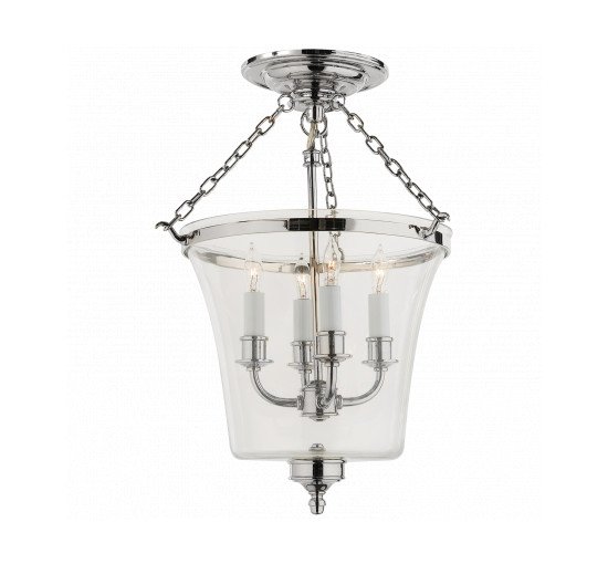Polished Nickel - Sussex Semi-Flush Bell Jar Lantern Antique-Burnished Brass