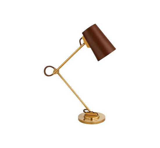 Natural Brass/Saddle Leather - Benton Adjustable Desk Lamp Polished Nickel/Chocolate Leather