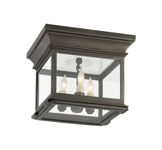 null - Club Square Flush Mount Bronze/Frosted Glass Small