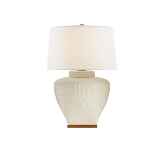 null - Isla Table Lamp White Leather Ceramic