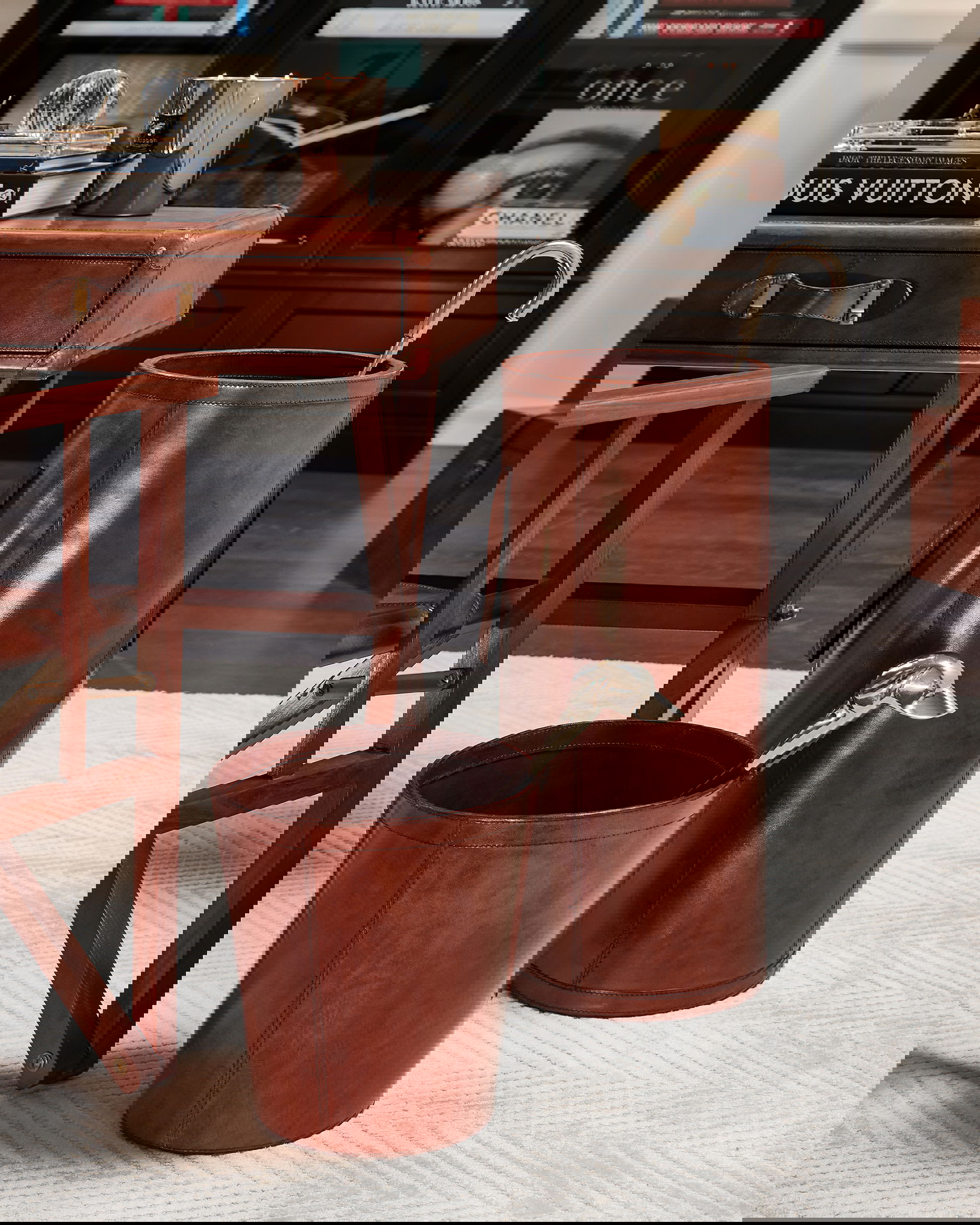 Kensington papperskorg läder rund