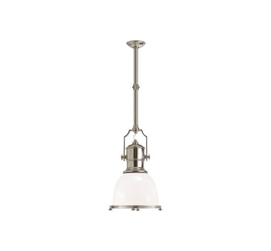 Polished Nickel/White Glass - Country Industrial Pendant Bronze Small