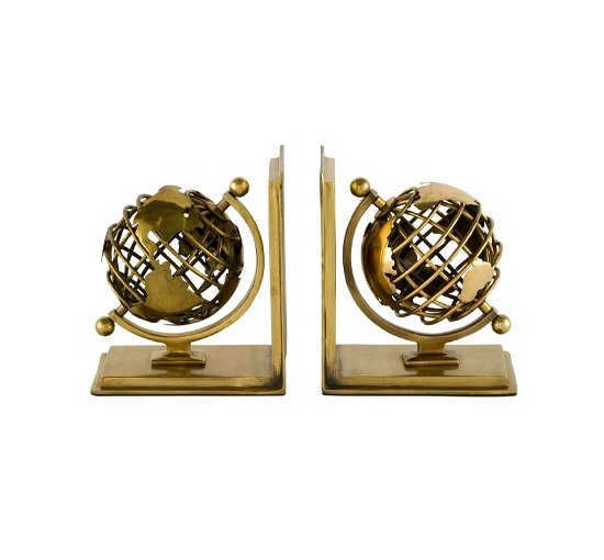 Antique Brass - Globe bookend nickel set of 2