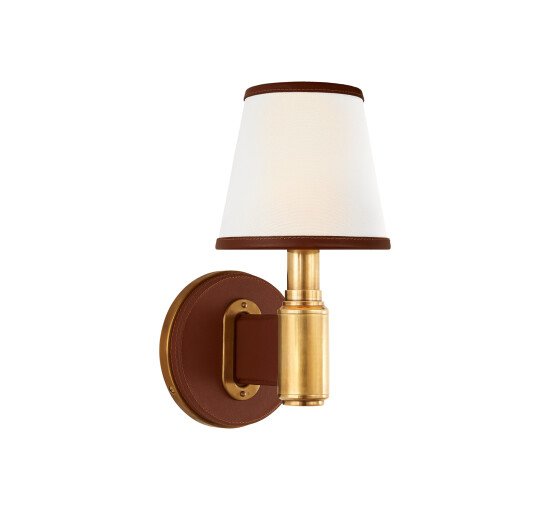 Natural Brass/Saddle Leather - Riley Single Sconce Polished Nickel/Chocolate Leather