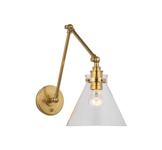 null - Parkington Double Library Wall Light Antique Brass/Clear