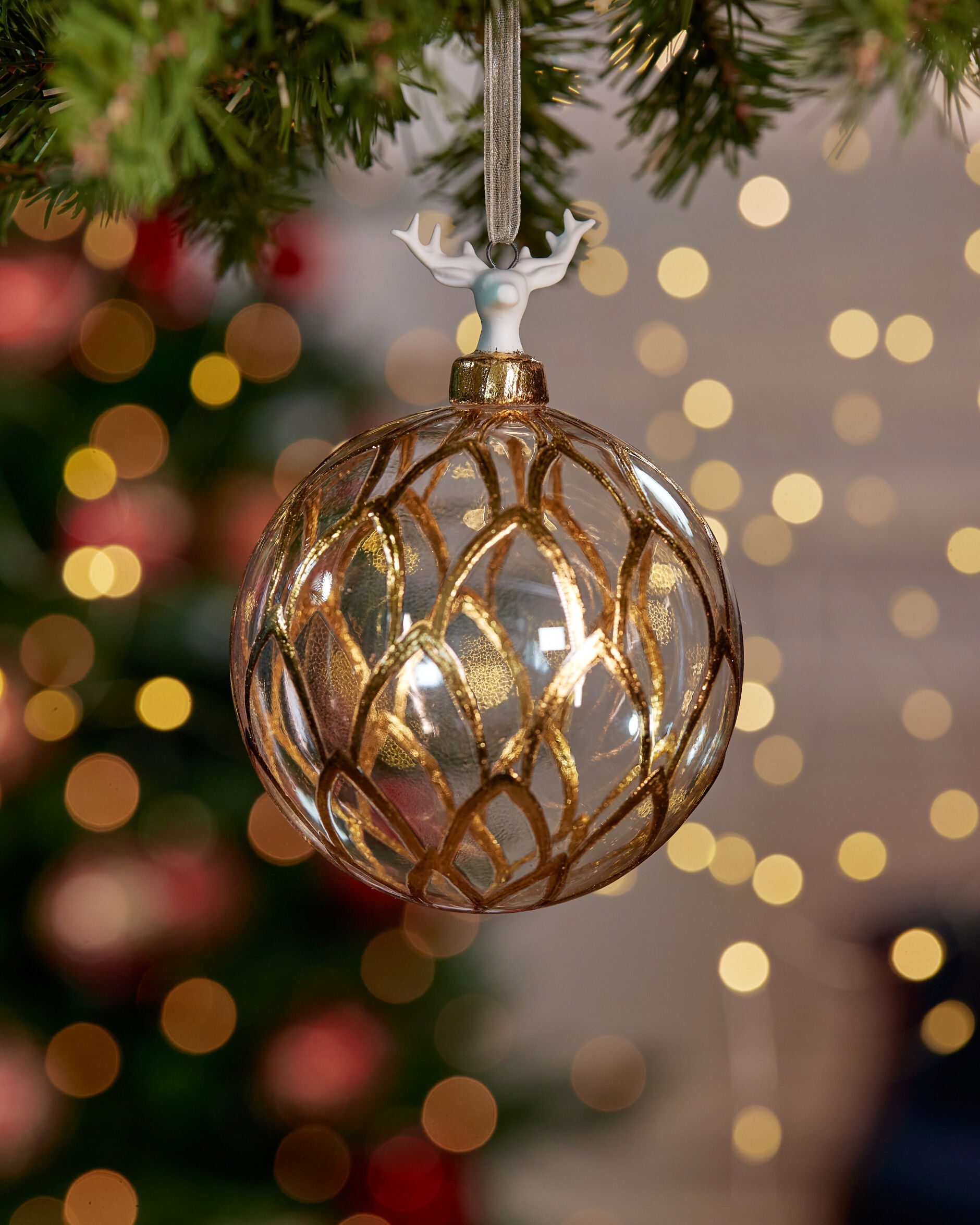 Ivory Deer kerstbal goud 10 cm