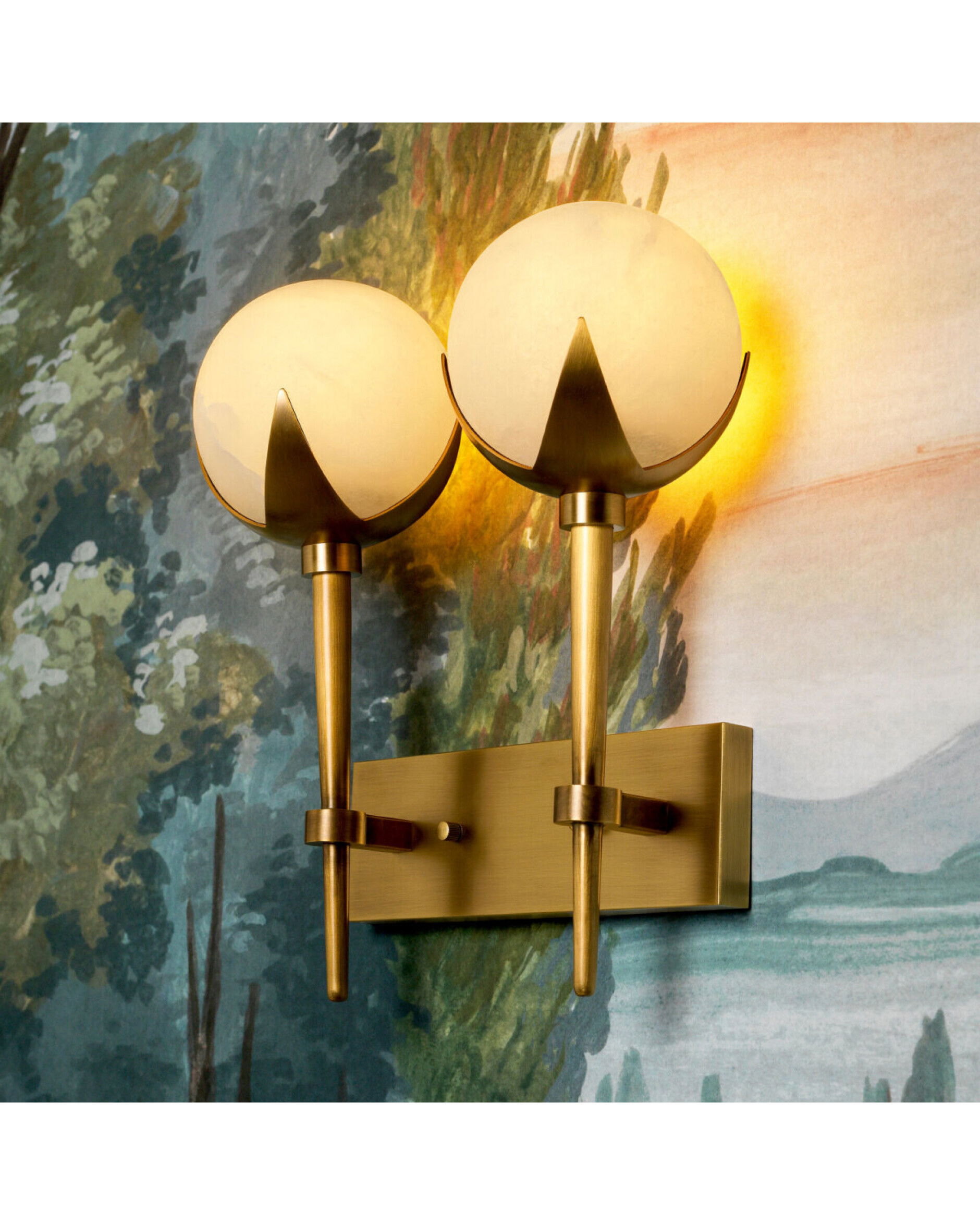Alesa dubbele wandlamp antiek messing