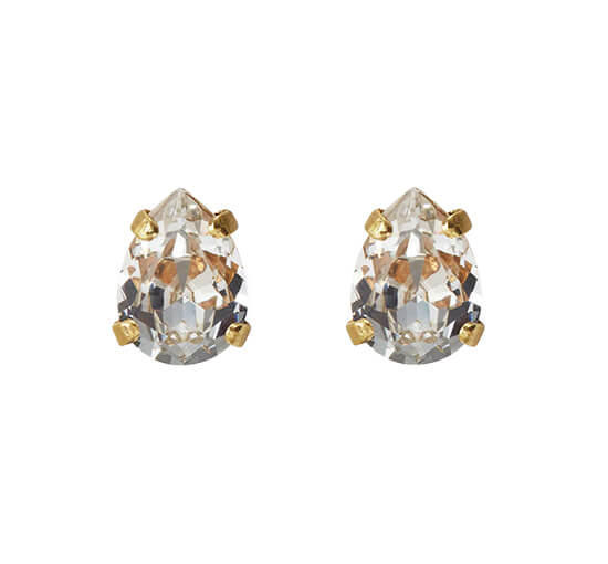 Gold - Super Petite Drop Stud Earrings Crystal Rhodium