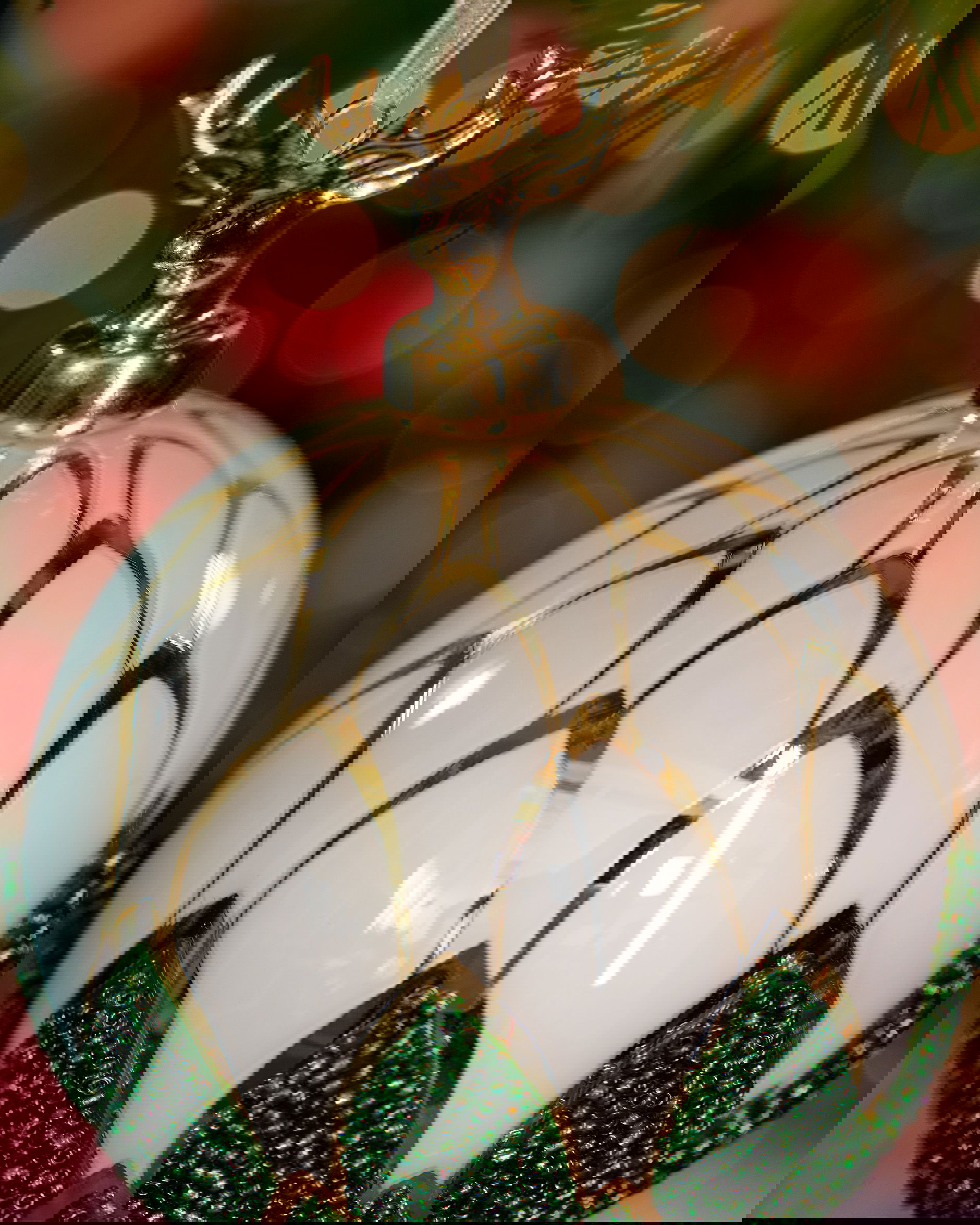 Garden Stag kerstbal groen/wit 10 cm