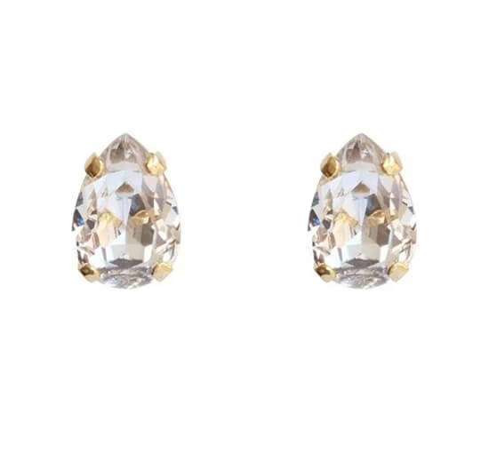 Gold - Petite Drop Stud Earrings Crystal Rhodium