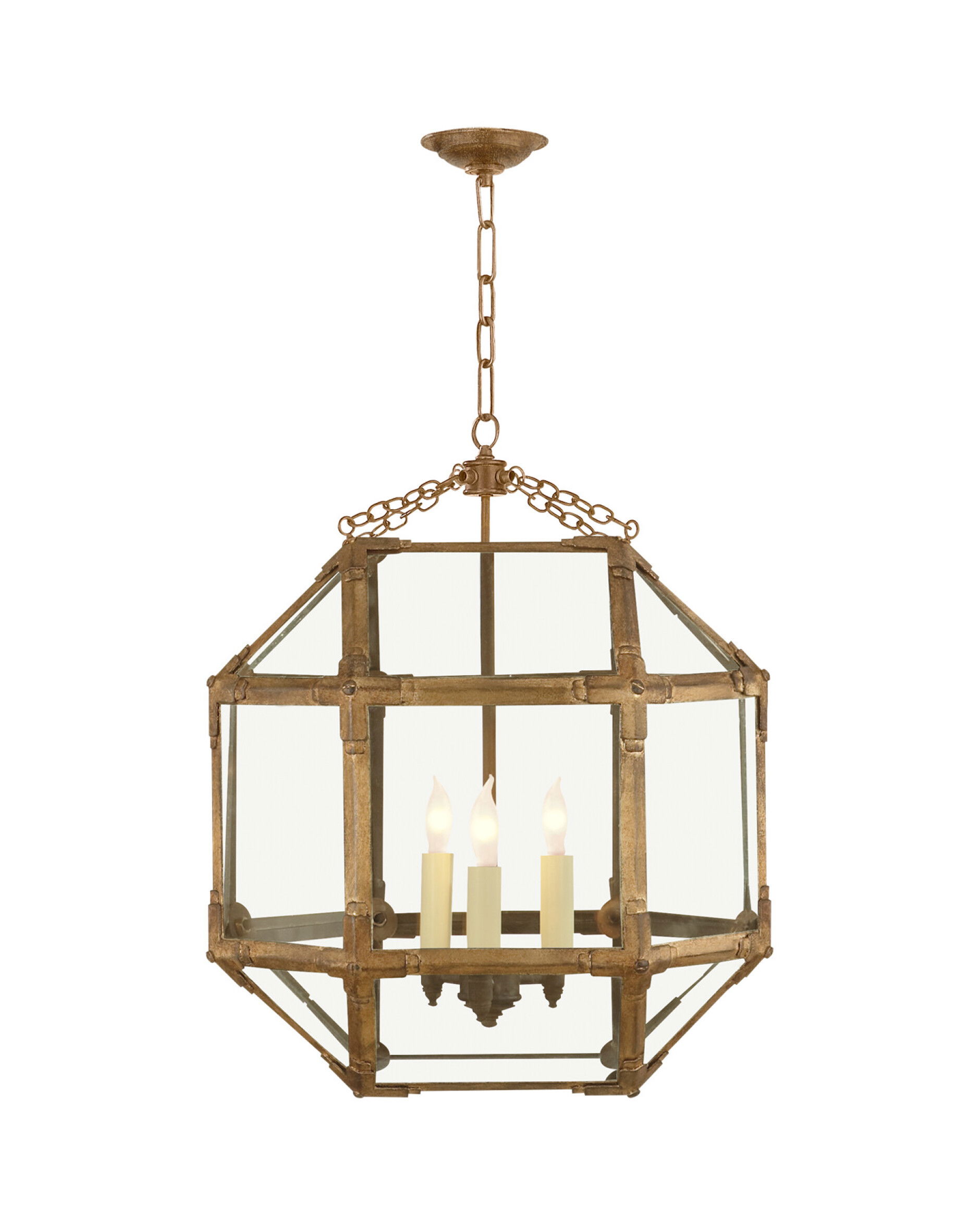 Morris Medium Lantern Gilded Iron/Clear Glass
