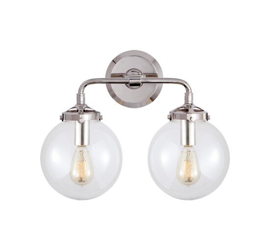 Polished Nickel - Bistro Double Light Curved Sconce Polished Nickel/Clear