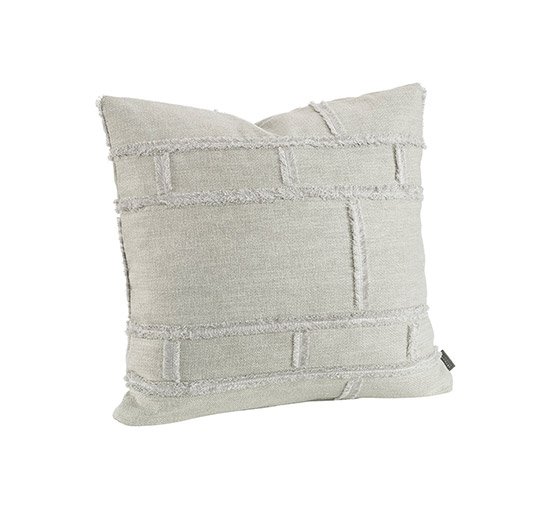 Grey - Abstract fringe cushion cover offwhite