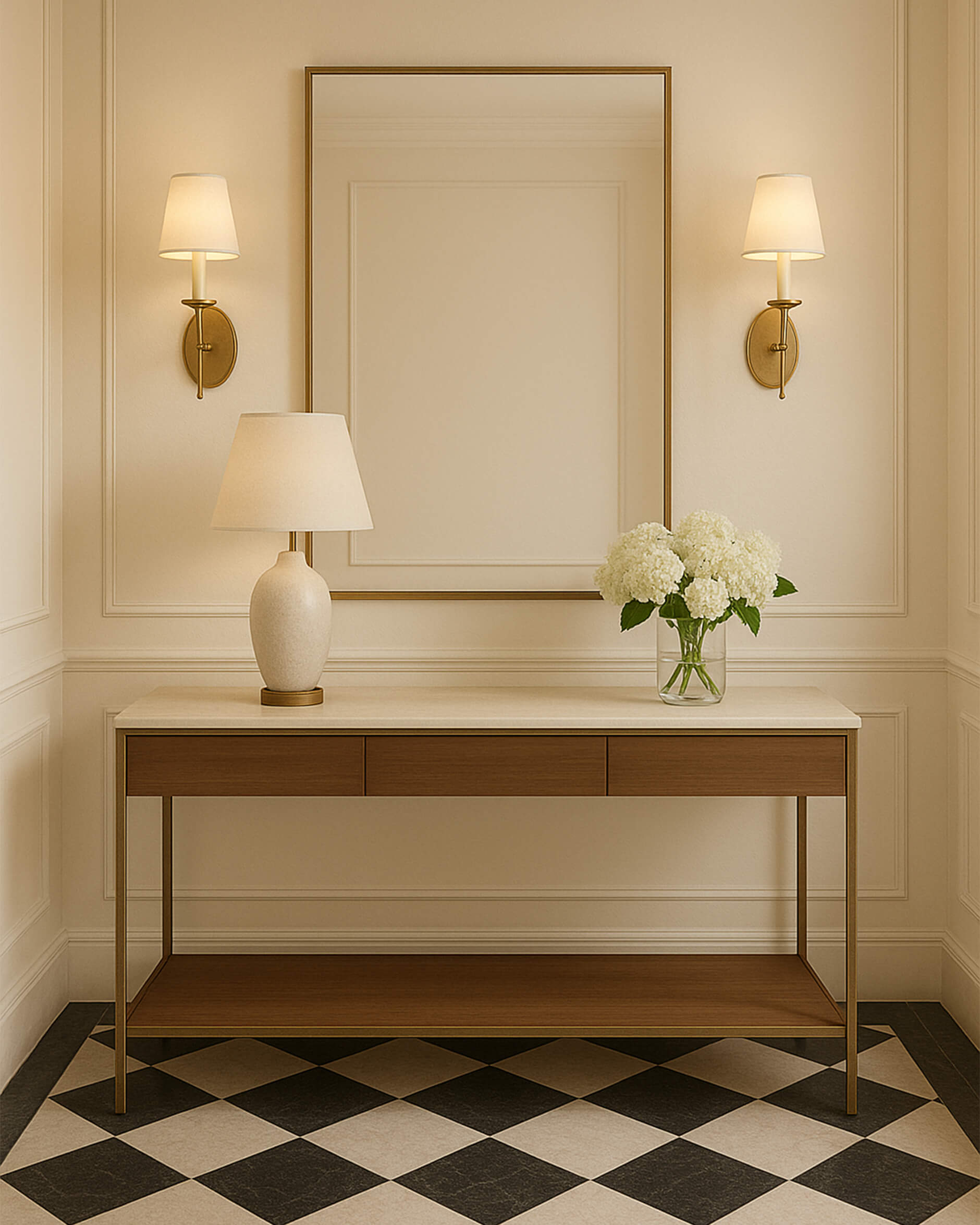 Erin konsolbord mässing valnöt beige