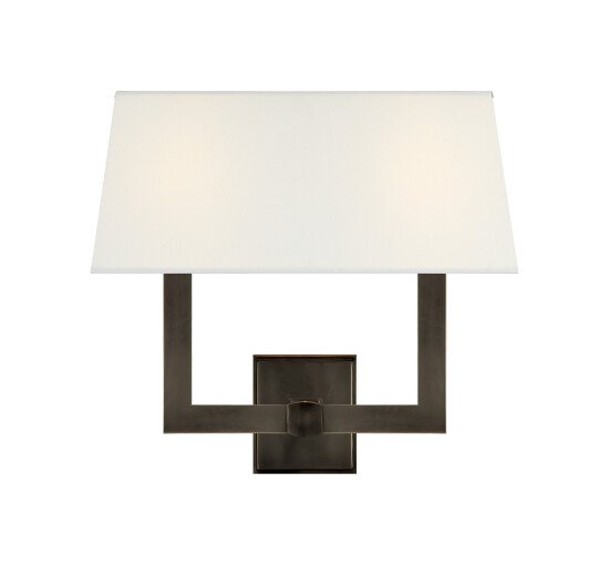 null - Square Tube Double Sconce Bronze/Linen single shade
