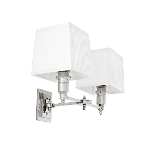 Nickel/white shade - Lexington Wall Lamp, double, brass/white