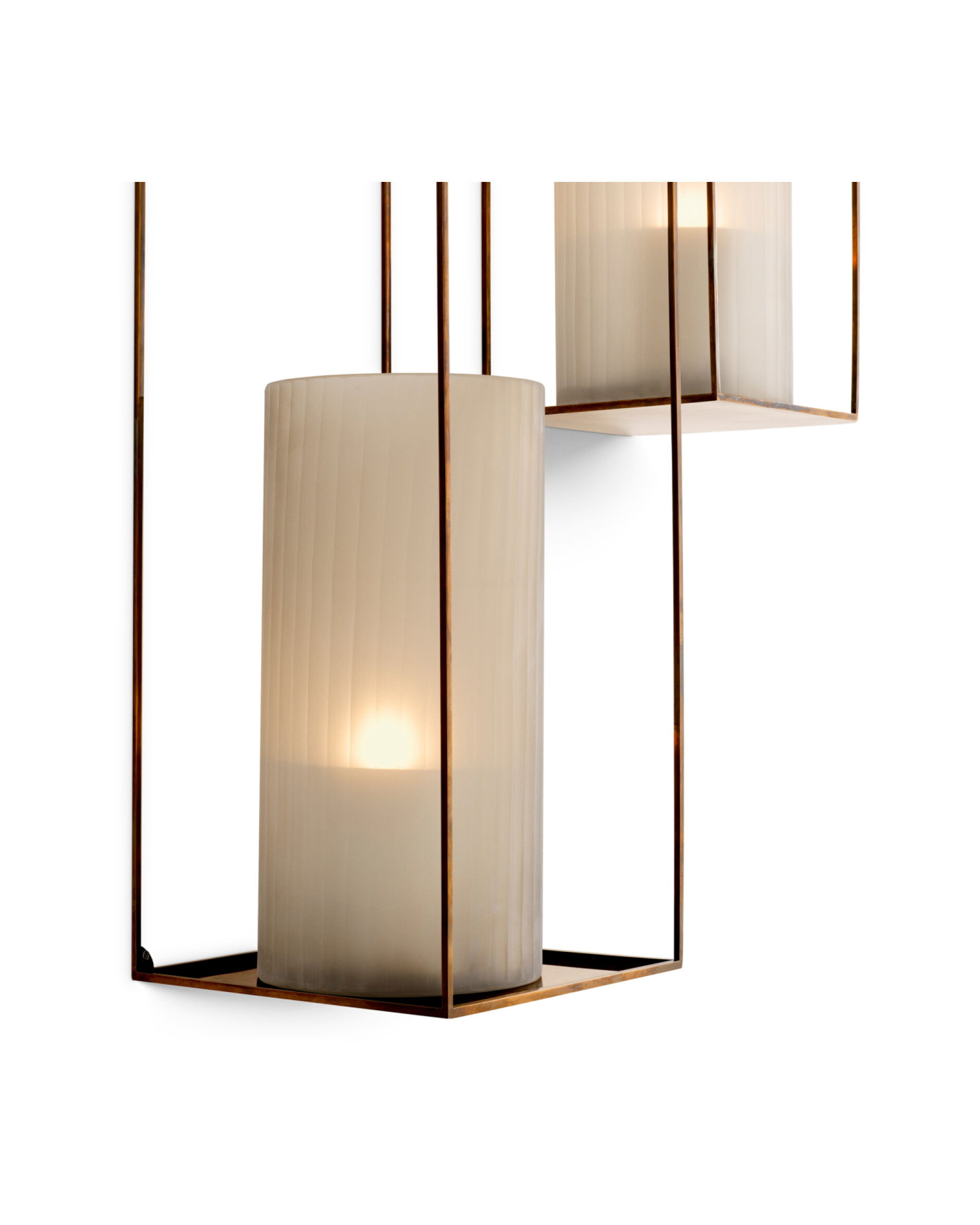 Deco Rectangular Wall Rack Vintage Brass Set of 2