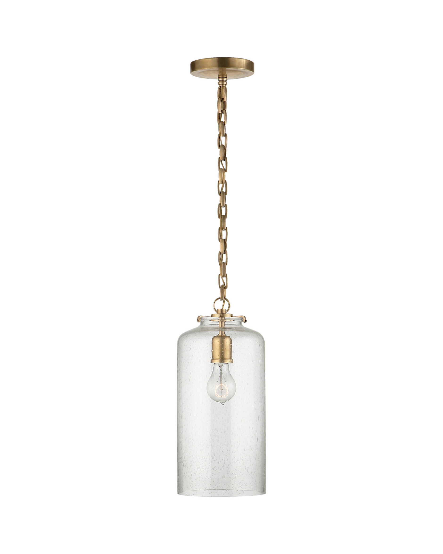 Katie Cylinder Pendant Antique Brass/Seeded Glass