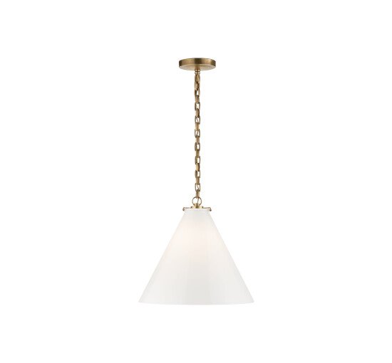 Antique Brass/White Glass - Katie Conical takpendel brons/vit