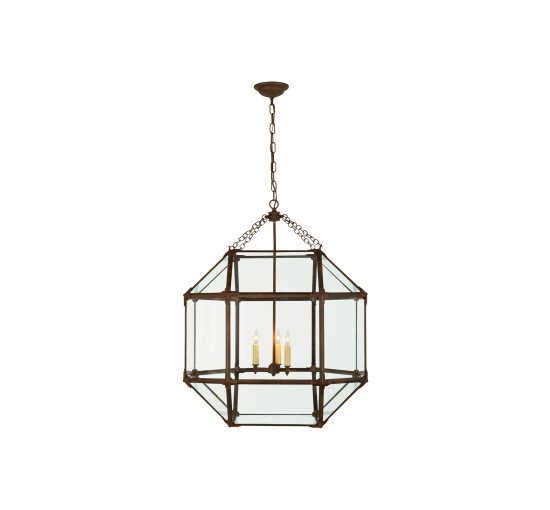 null - Morris Large Lantern Gilded Iron/Clear Glass