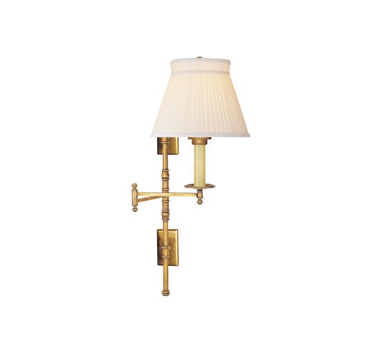 Antique-Burnished Brass - Dorchester Double Backplate Swing Arm Polished Nickel/Linen Shade