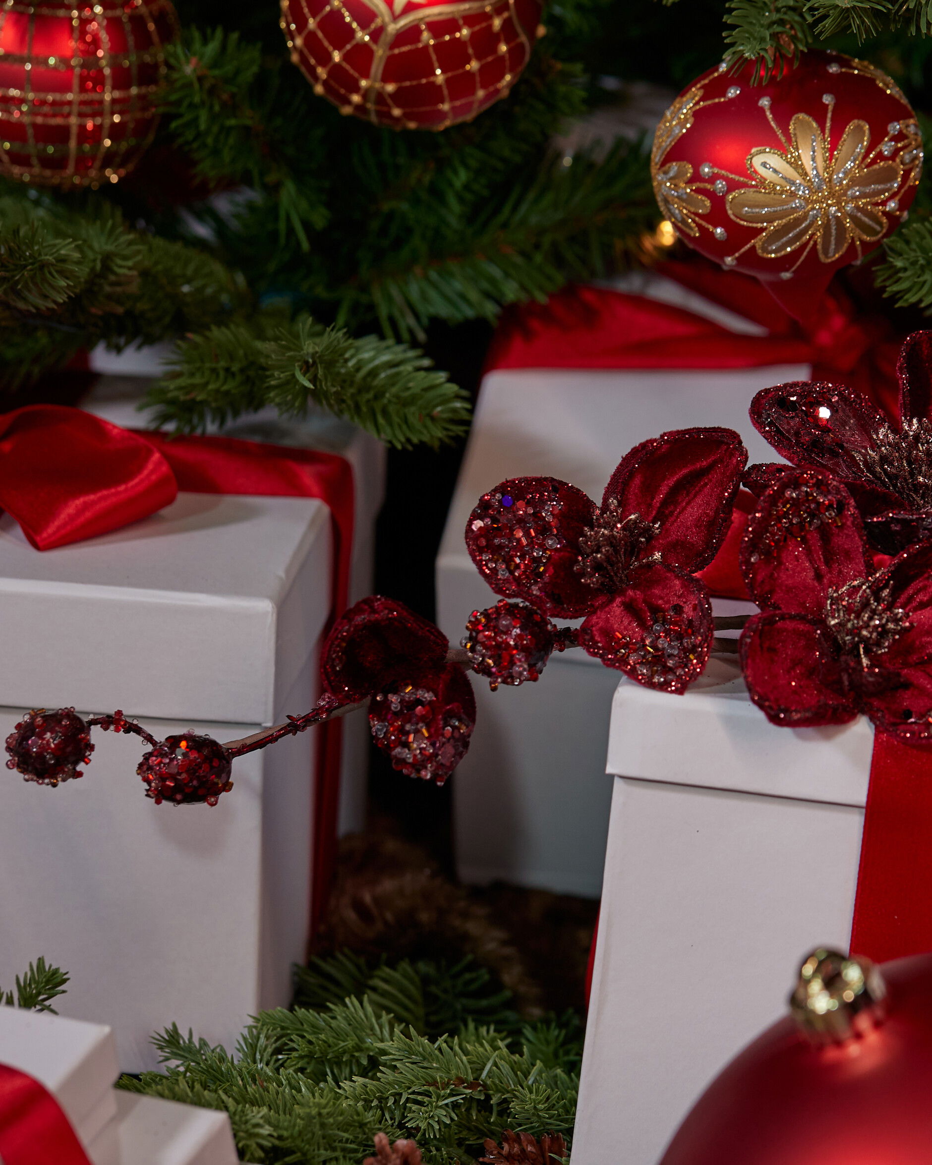 Magnolia Blossom Decorative Branch Burgundy