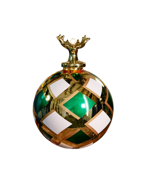 Lordly Stag Bauble Green/White 10cm
