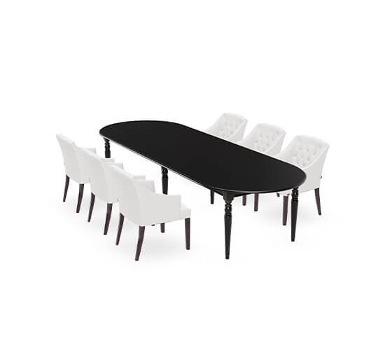 Off-white - Osterville matbord modern black med Delano karmstol off-white