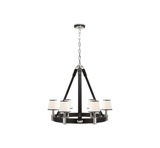 Polished Nickel/Chocolate Leather - Riley Ring Chandelier Natural Brass/Saddle Leather