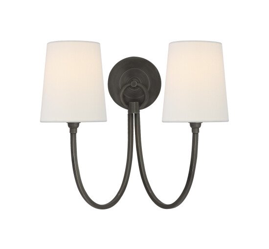 Bronze - Reed Double Sconce Polished Nickel/Linen