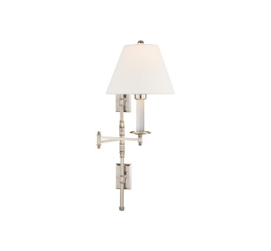 Dorchester Double Backplate Swing Arm Polished Nickel/Linen Shade