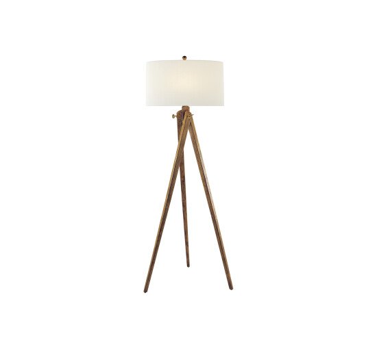 French Waxed Wood - Tripod Floor Lamp Tudor Brown/Linen