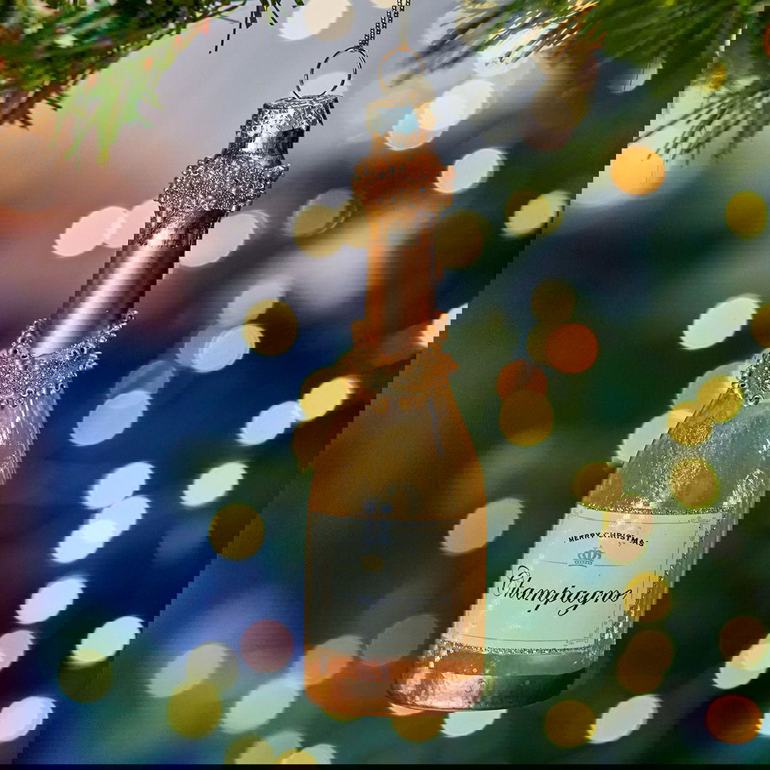 Laila Champagne Bottle Ornament Cream