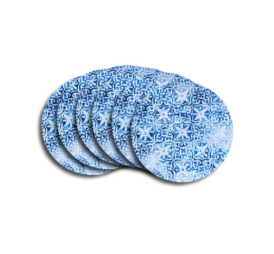 Rund - Portofino bordsunderlägg blå/vit 6-pack