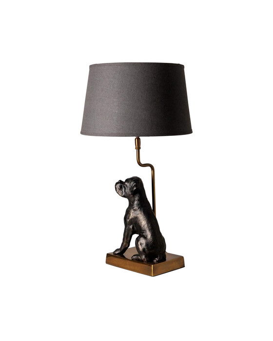 Hund bordslampa svart/guld
