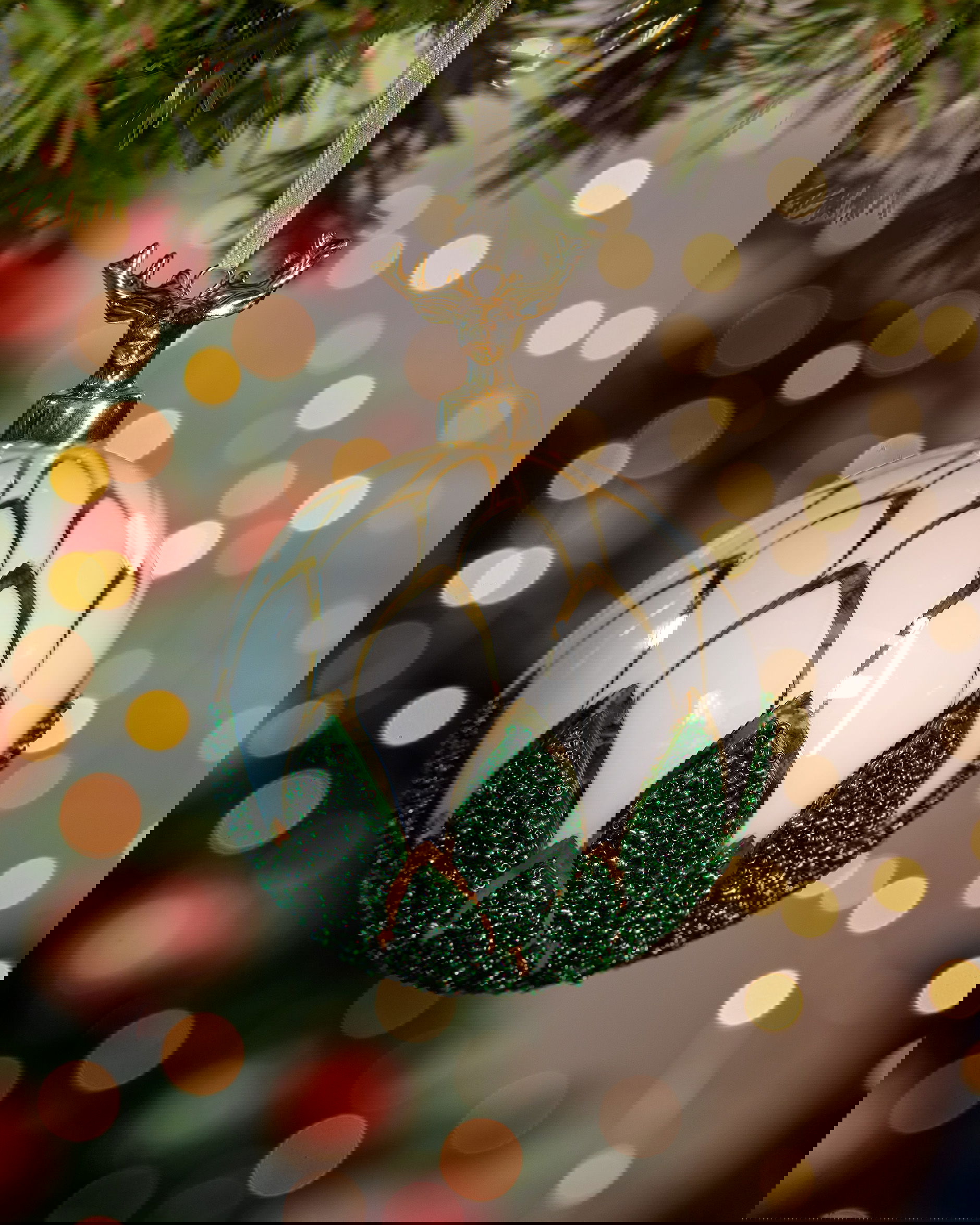 Garden Stag kerstbal groen/wit 10 cm