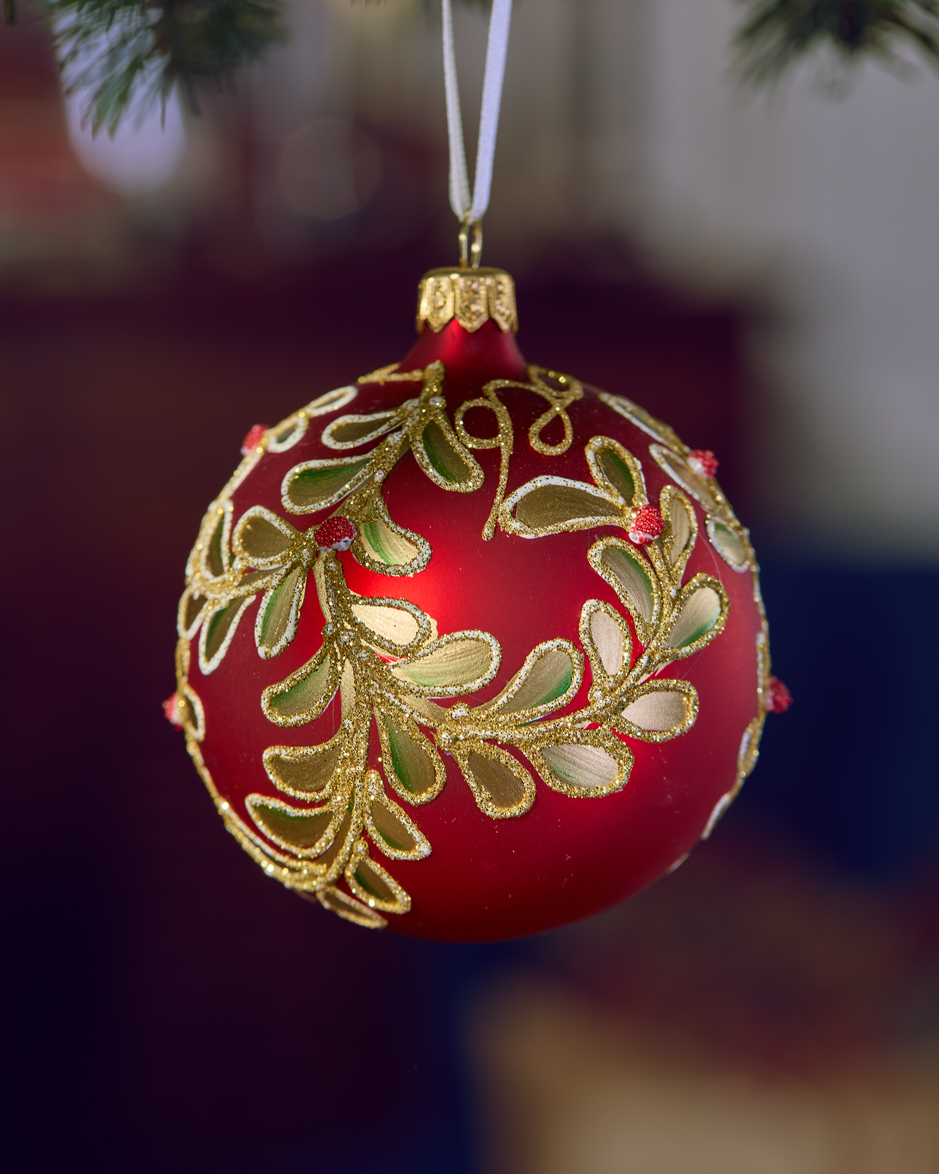 Lux Dolce Leaves Weihnachtskugel rot