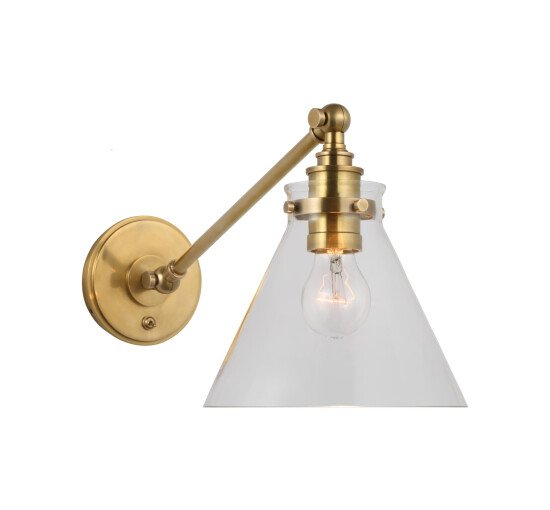 Antique-Burnished Brass - Parkington Single Library Wall Light Polished Nickel/Clear