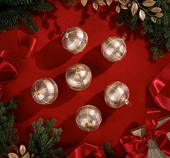 6 pcs - Holly Bauble Champagne