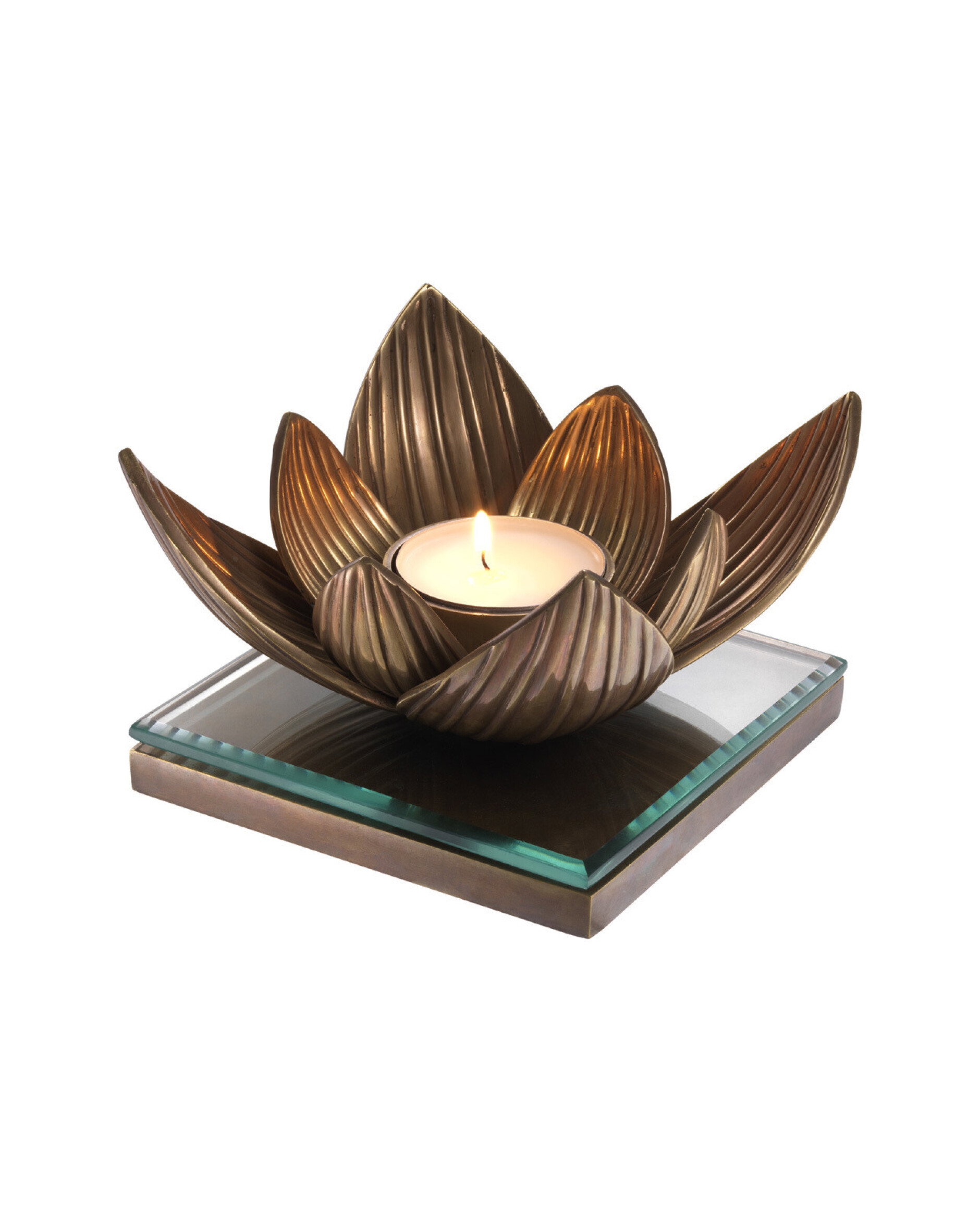 Lotus Tealight Holder Vintage Brass Finish