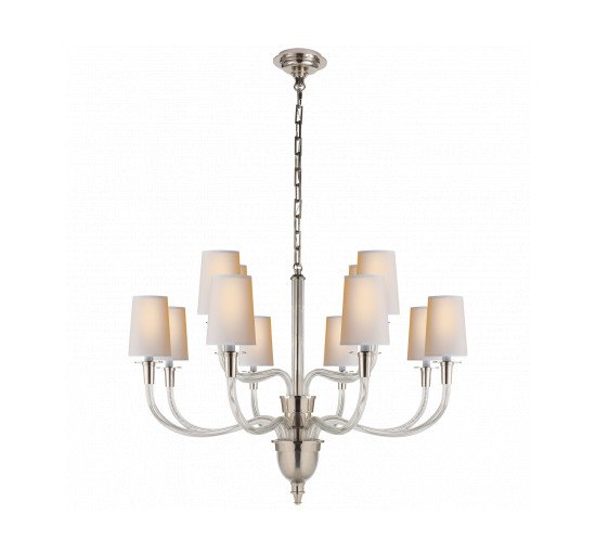 Polished Nickel - Vivian Large Two-Tier Chandelier Antique Brass/Linen Shades