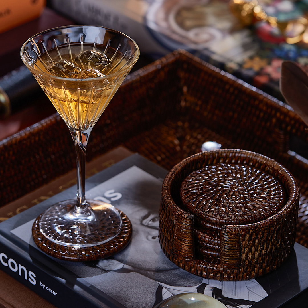 Cognac glasbrikker rattan 6-pak