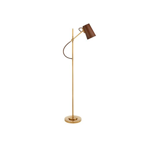 Natural Brass/Saddle Leather - Benton Adjustable Floor Lamp Natural Brass/Navy Leather