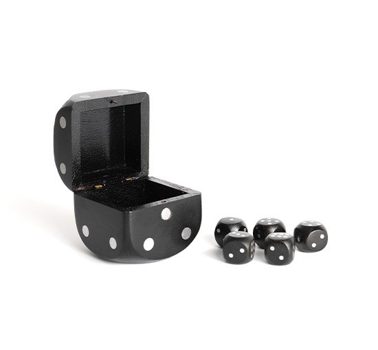 Zwart - Dice Box With 5 Dices, Silver