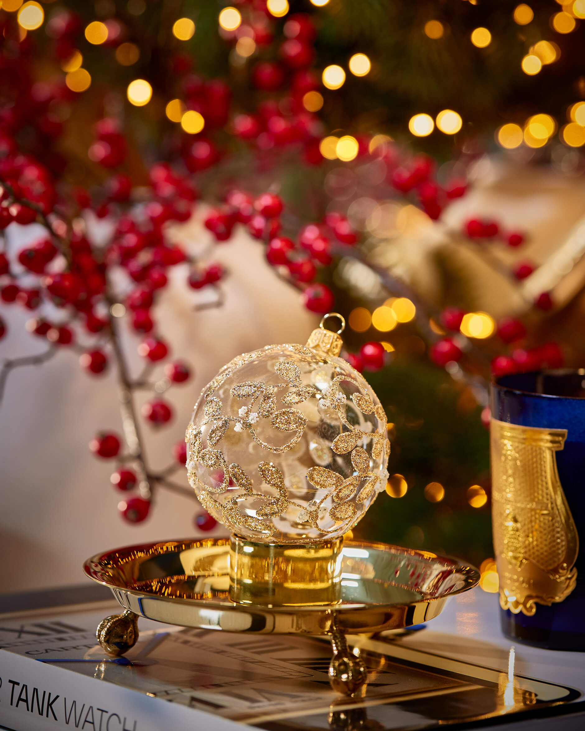 Lux Sparkling Leaves julkula klarglas 8cm