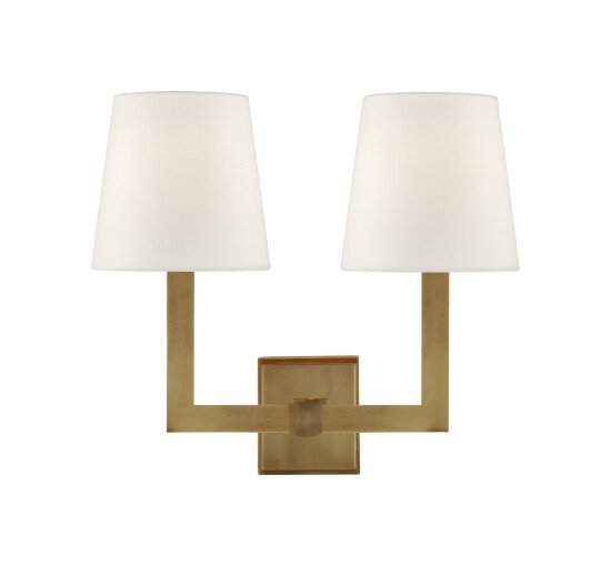 null - Square Tube Double Sconce Antique Brass/Linen