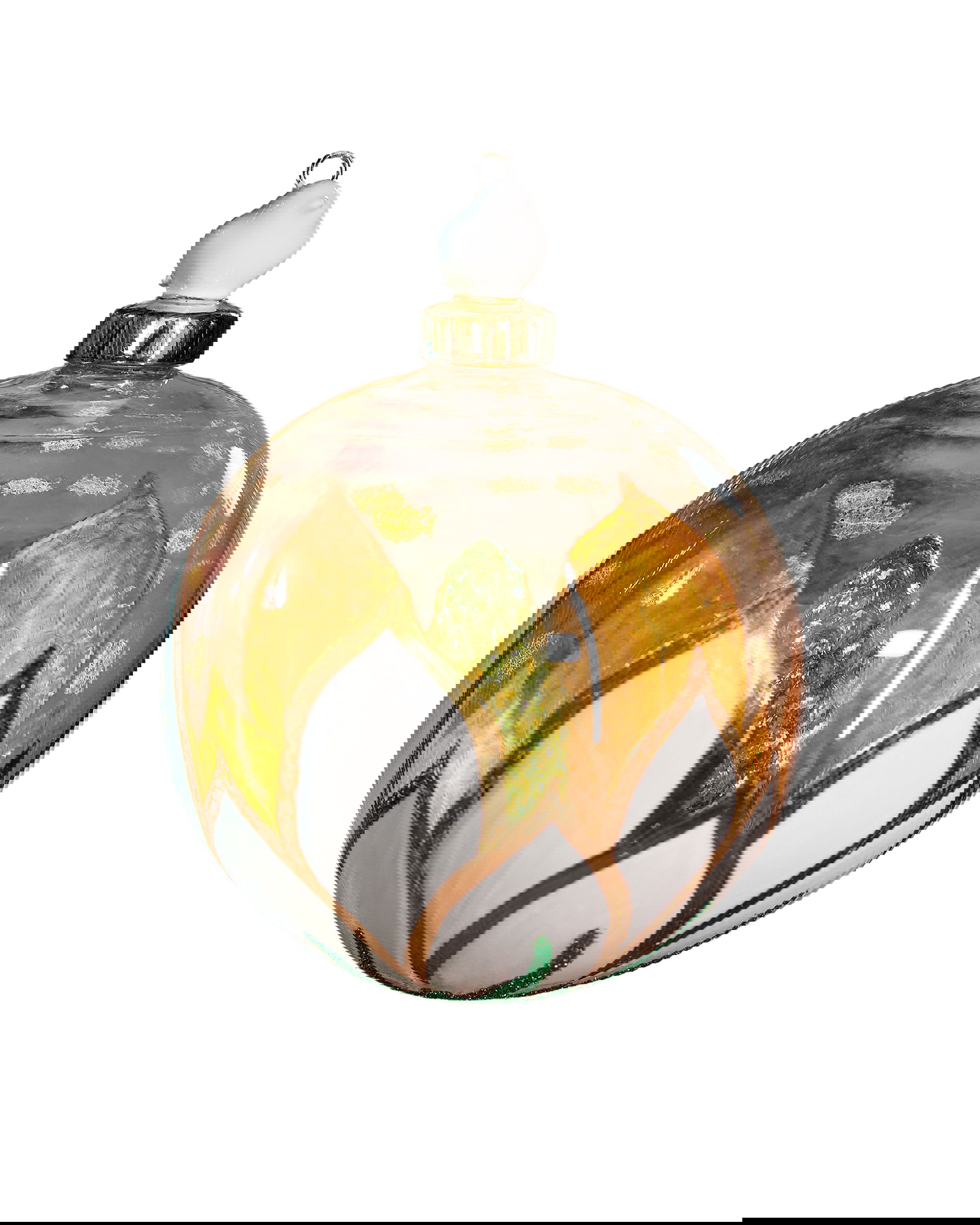 Feathered Friend julekule gull/hvit 10 cm