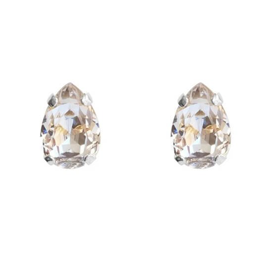 Rhodium - Petite Drop Stud Earrings Crystal