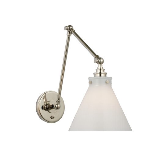White Glass - Parkington Double Library Wall Light Polished Nickel/White